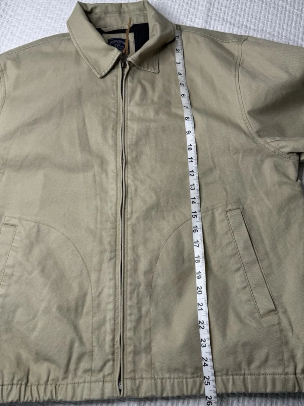 J.CREW Harrington Jacket 100% Cotton Twill Khaki Tan BJ059 Pockets Men's Sz L